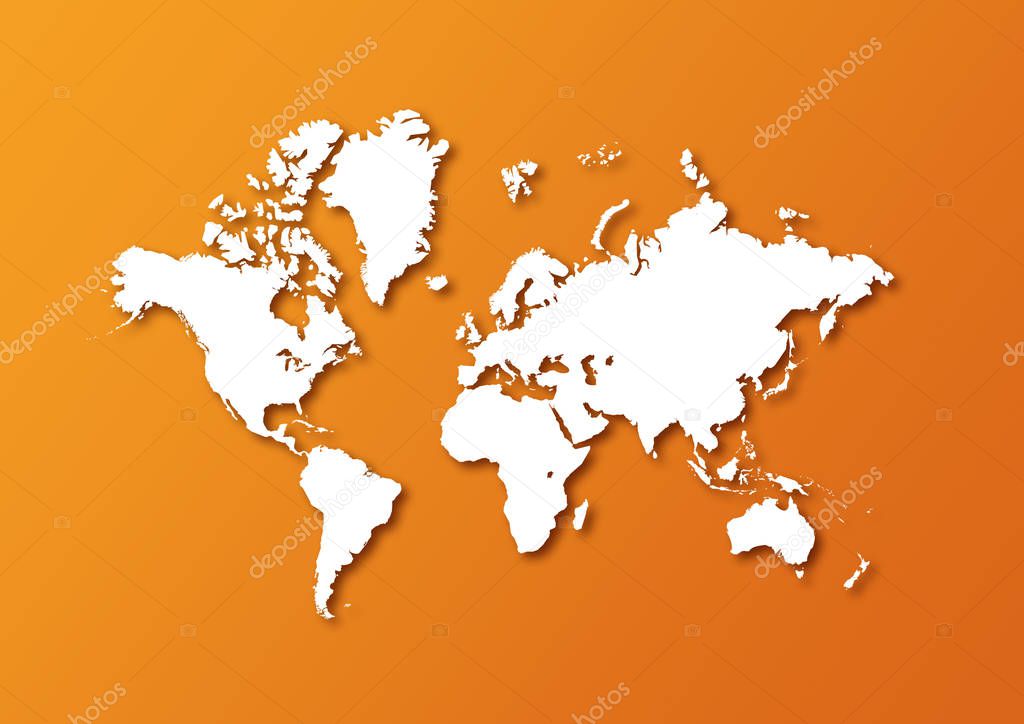 Detailed world map isolated on orange background