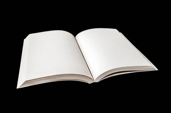 Open blank book isolated on black — Stock Photo, Image