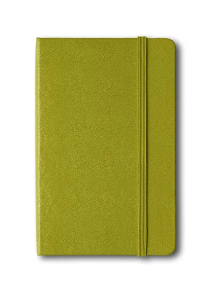 Olivgrün geschlossenes Notizbuch isoliert auf weiß — Stockfoto