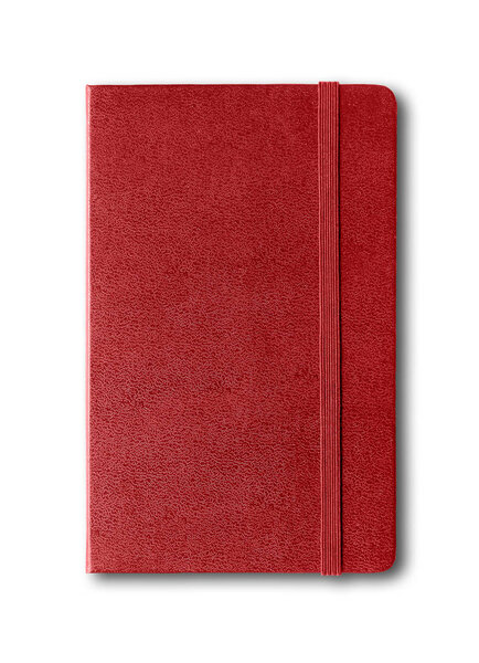 Dark red closed notebook isolated on white