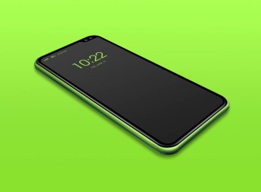 Yeşil üzerinde izole edilmiş tüm ekranlı siyah akıllı telefon maketi. 3d render