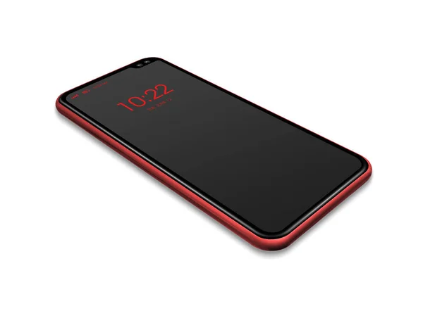 Повноекранний чорно-червоний макет смартфона ізольований на білому. тривимірний — стокове фото
