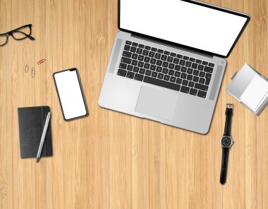 Modern ofis ahşap masa üst görünümü