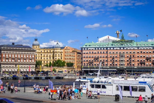 ストックホルム スウェーデン 2017年7月29日 ガンラ スタンの街並みと桟橋 — ストック写真