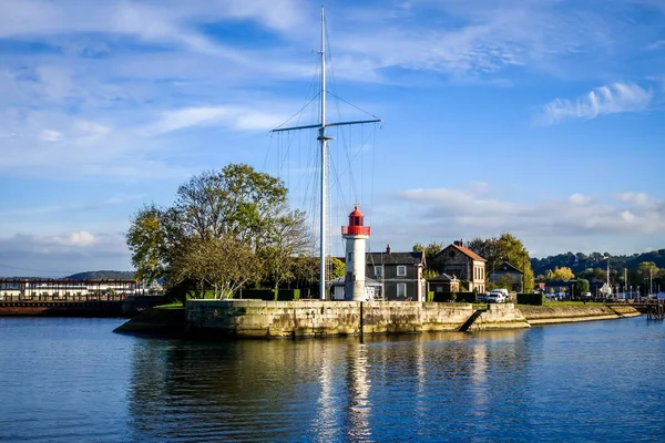 Vit Och Röd Fyr Honfleur River Morelle Frankrike — Stockfoto