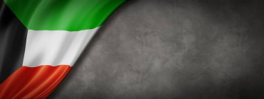 Beton duvarda Kuveyt bayrağı. Yatay panoramik pankart. 3B illüstrasyon