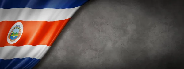 Costa Rican Lippu Betoniseinällä Vaaka Panoraama Banneri Kuva — kuvapankkivalokuva