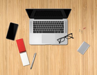 Modern ofis ahşap masa üst görünümü