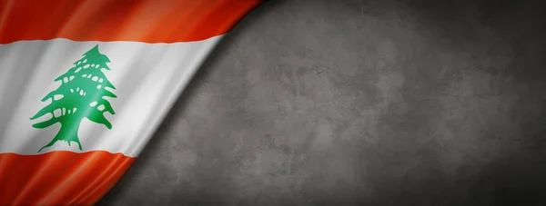 Libanonin Lippu Betoniseinällä Vaaka Panoraama Banneri Kuva — kuvapankkivalokuva