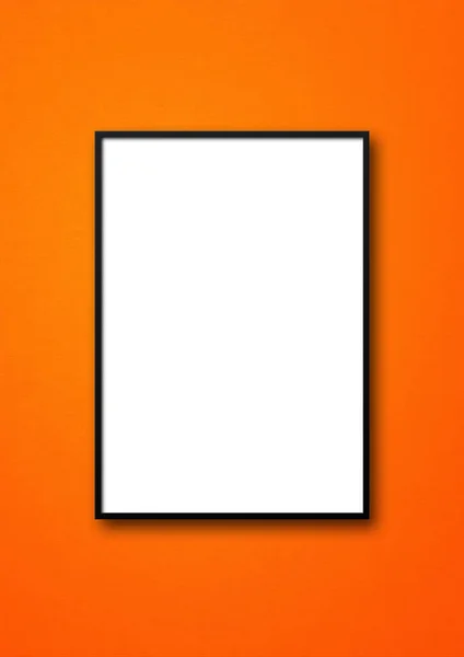 Black Picture Frame Hanging Orange Wall Blank Mockup Template — Stock Photo, Image