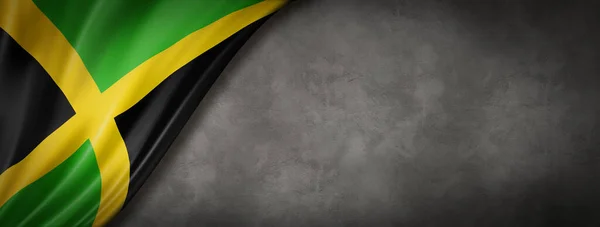 Флаг Ямайки Бетонной Стене Горизонтальное Панорамное Знамя Иллюстрация — стоковое фото