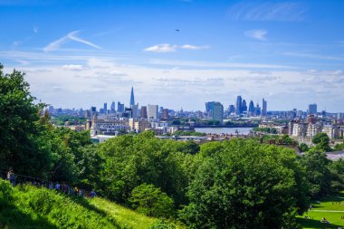 Canary Wharf panoramik görüntüsü Greenwich Park, Londra, İngiltere