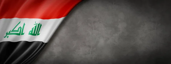 Bandeira Iraque Parede Concreto Bandeira Panorâmica Horizontal Ilustração — Fotografia de Stock