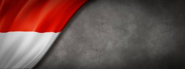 Beton duvarda Monako bayrağı. Yatay panoramik pankart. 3B illüstrasyon