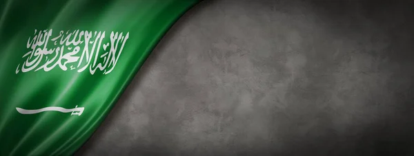 Флаг Саудовской Аравии Бетонной Стене Горизонтальное Панорамное Знамя Иллюстрация — стоковое фото
