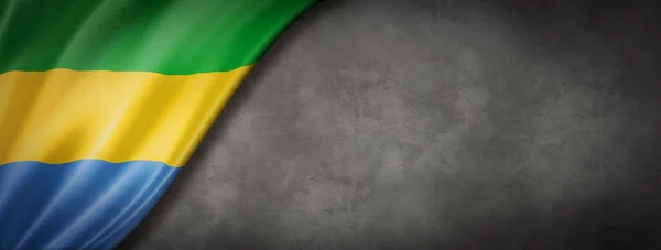 Gabon Vlag Betonnen Muur Horizontale Panoramische Banner Illustratie — Stockfoto