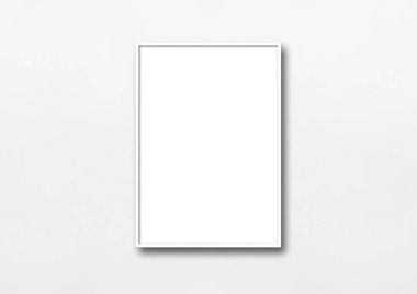 Duvarda asılı beyaz resim çerçevesi. Boş model şablonu