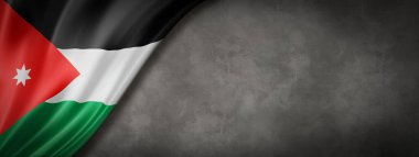 Beton duvarda Jordan bayrağı var. Yatay panoramik pankart. 3B illüstrasyon