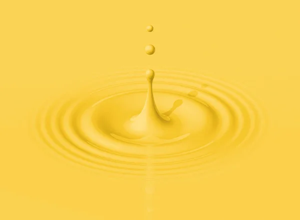 一滴黄色的香蕉乳溅出涟漪 3D插图 — 图库照片