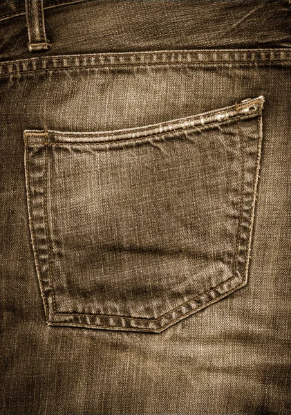 Alte Vintage Jeans Hosentasche Textur Sepia Hintergrund — Stockfoto