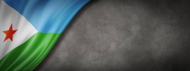 Cibuti bayrağı beton duvarda. Yatay panoramik pankart. 3B illüstrasyon