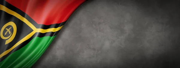 Vanuatu Flag Concrete Wall Horizontal Panoramic Banner Illustration — Stock Photo, Image