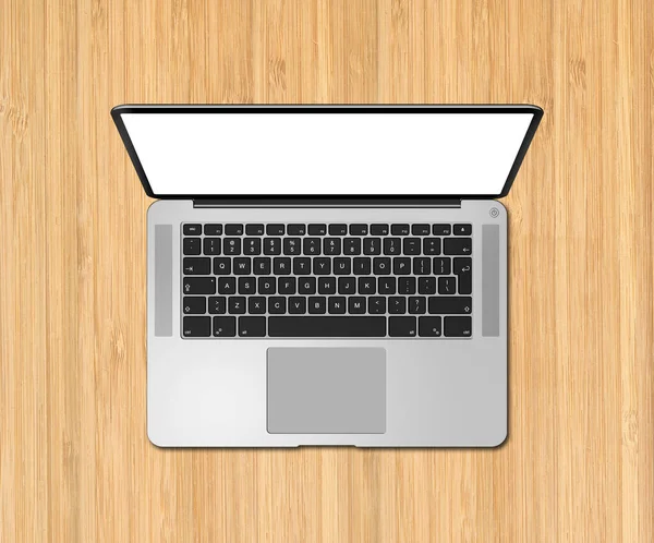 Offene Laptop Ansicht Mit Leerem Bildschirm Auf Holztisch Darstellung — Stockfoto