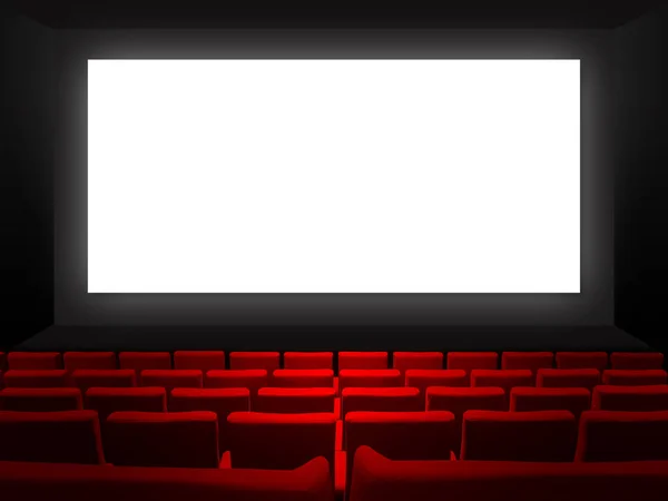 赤いベルベットの座席と空白の白いスクリーンを持つ映画館 スペースの背景のコピー — ストック写真