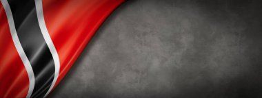 Beton duvarda Trinidad ve Tobago bayrağı. Yatay panoramik pankart. 3B illüstrasyon