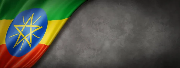 Флаг Эфиопии Бетонной Стене Горизонтальное Панорамное Знамя Иллюстрация — стоковое фото