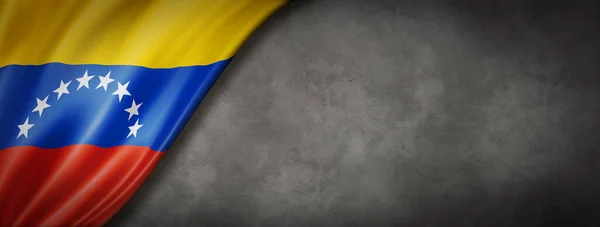 Flaga Wenezueli Betonowej Ścianie Poziomy Baner Panoramiczny Ilustracja — Zdjęcie stockowe