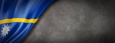 Beton duvarda Nauru bayrağı. Yatay panoramik pankart. 3B illüstrasyon