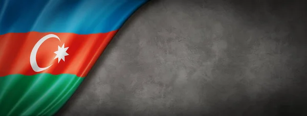 Azerbajdzjans Flagga Betongvägg Horisontell Panoramabanderoll Illustration — Stockfoto