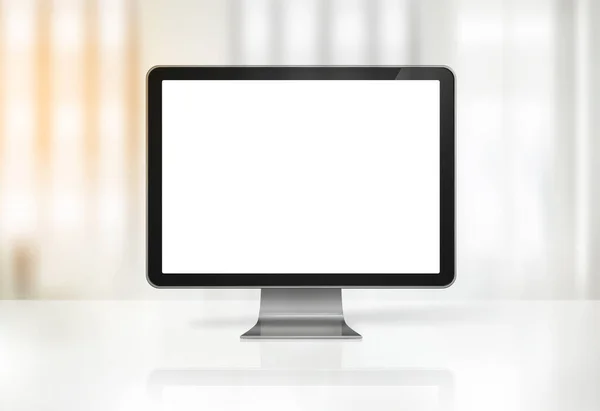 Computer Screen Office Desk Interior Background — Stock Photo, Image