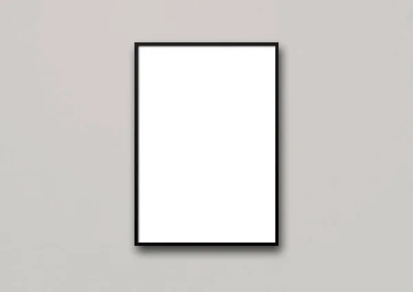 Black Picture Frame Hanging Light Grey Wall Blank Mockup Template — Stock Photo, Image