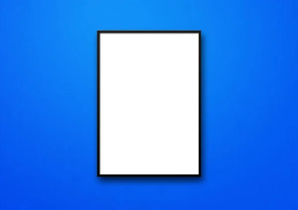 Black Picture Frame Hanging Blue Wall Blank Mockup Template — Stock Photo, Image