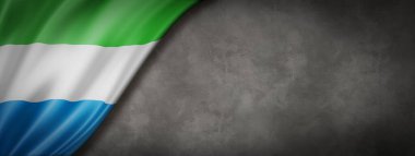 Beton duvarda Sierra Leone bayrağı. Yatay panoramik pankart. 3B illüstrasyon