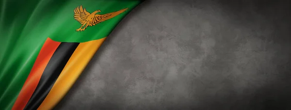 Zambia Flag Concrete Wall Horizontal Panoramic Banner Illustration — Stock Photo, Image