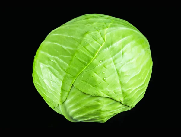 Green Cabbage Isolated Black Background Close View — Stock Photo, Image