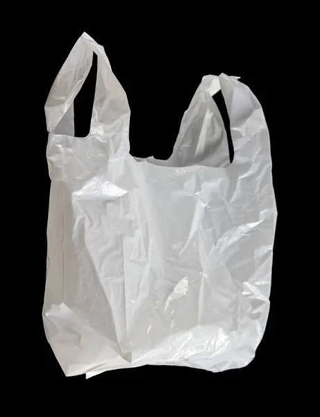 Λευκή Πλαστική Σακούλα Που Απομονώνεται Μαύρο Φόντο — Φωτογραφία Αρχείου