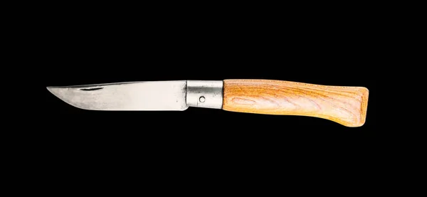 Old Traditional Wooden Pocket Knife Isolated Black Background — Stock Photo, Image