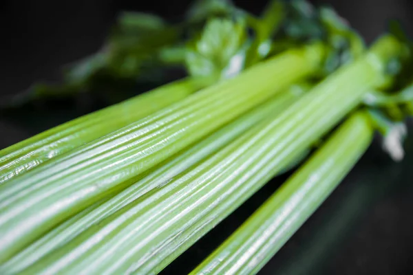 Selderie Tak Bos Geïsoleerd Zwarte Achtergrond Close Upzicht — Stockfoto