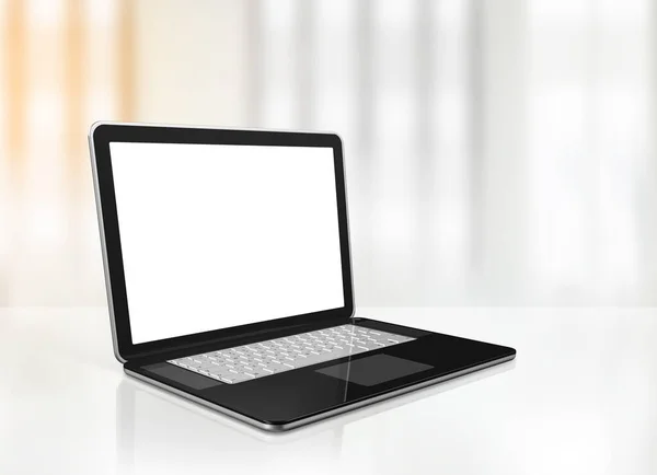 Komputer Pusty Laptop Izolowany Biurku Tło Wewnętrzne Ilustracja — Zdjęcie stockowe