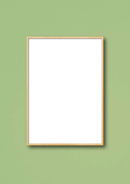 Wooden Picture Frame Hanging Light Green Wall Blank Mockup Template — Stock Photo, Image