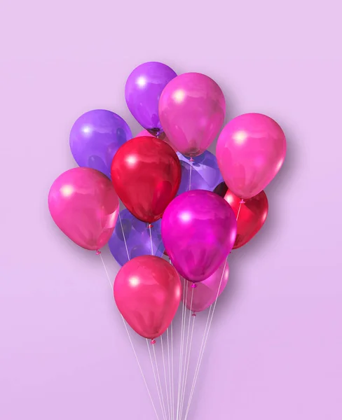 Purple air balloons group on a pink background. 3D illustration render