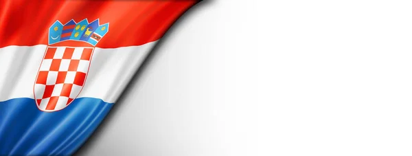 Chorvatská Vlajka Izolovaná Bílém Horizontální Panoramatický Nápis — Stock fotografie