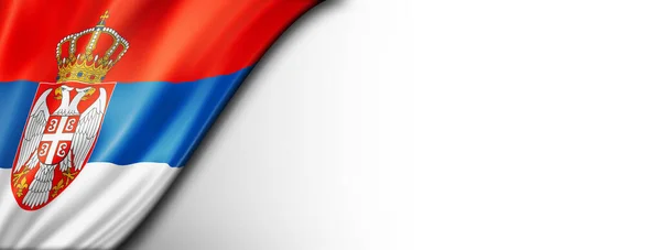塞尔维亚国旗在白色上隔离 水平全景横幅 — 图库照片