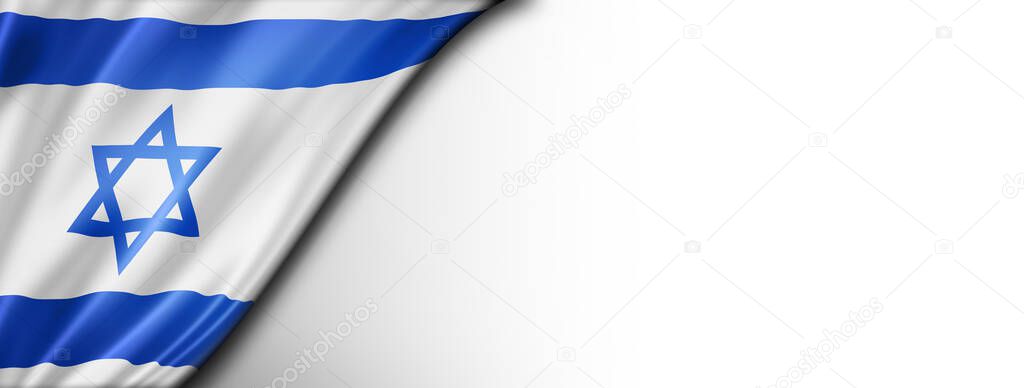 Israel flag isolated on white. Horizontal panoramic banner.