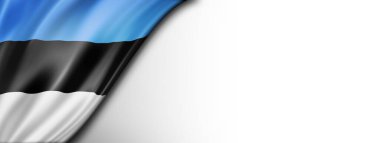 Estonya bayrağı beyazda izole edildi. Yatay panoramik pankart.