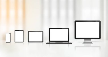 3 boyutlu bilgisayar, dizüstü bilgisayar, cep telefonu ve dijital tablet bilgisayar ofis geçmişi. Görüntü